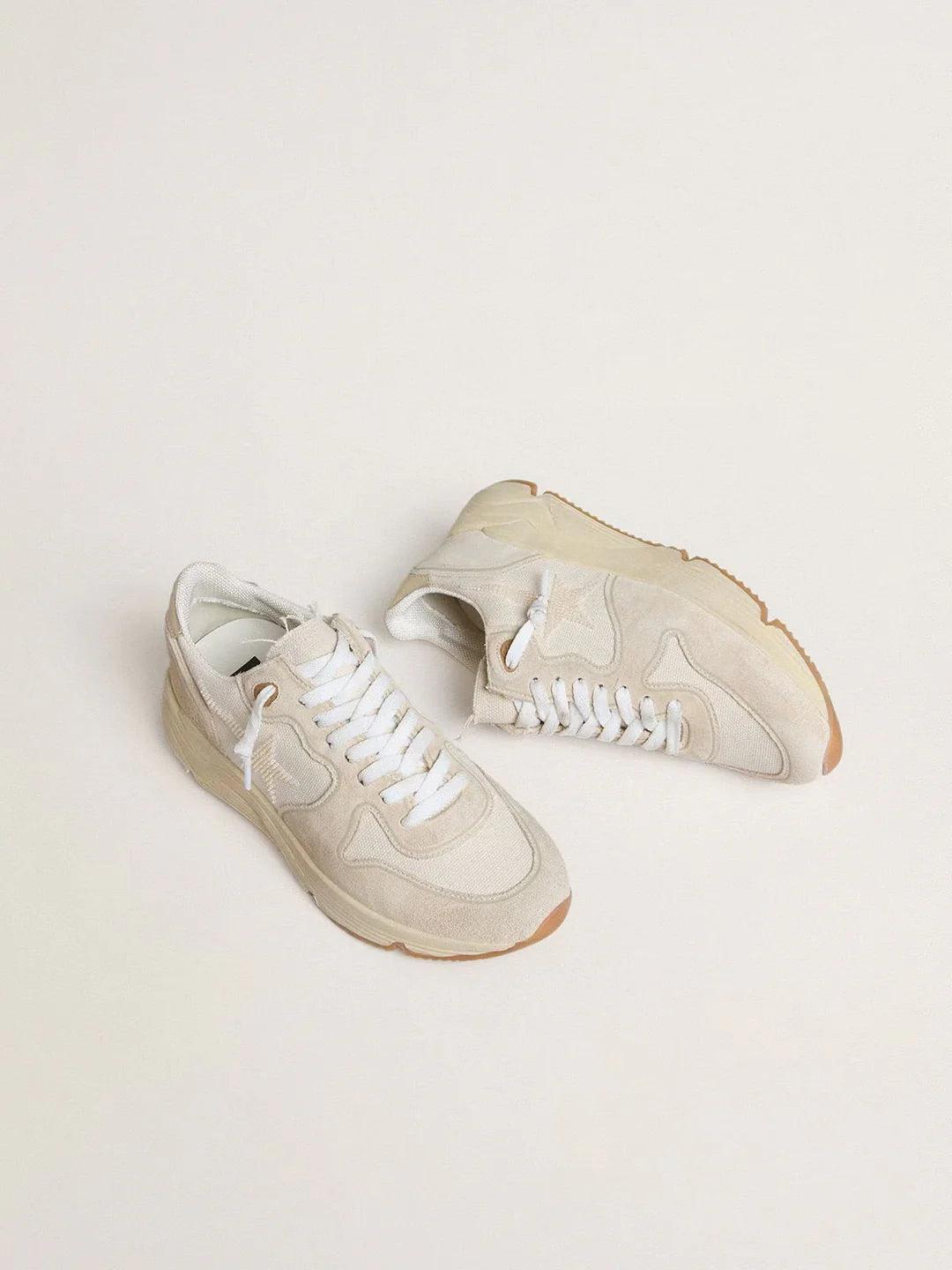 GGDB - Running Sole pour femme en toile avec étoile beige et contrefort en cuir lamé platine