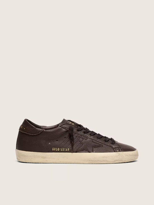 Super-Star pour homme en cuir marron foncé avec étoile en cuir ton sur ton