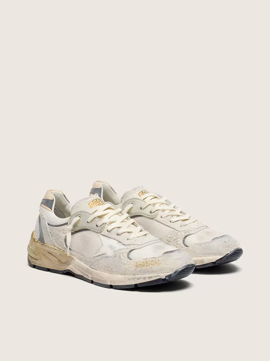 Dad-Star pour homme en cuir velours et résille avec étoile en cuir blanc et contrefort en cuir beige