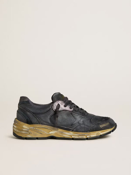 Dad-Star pour homme en cuir craquelé et cuir naplak noirs avec étoile et contrefort noirs