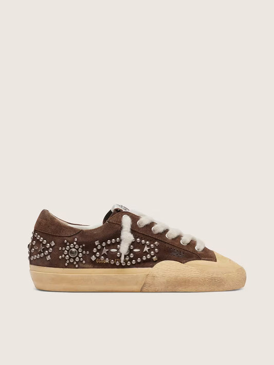 Super-Star Penstar pour homme en cuir velours marron avec cabochons